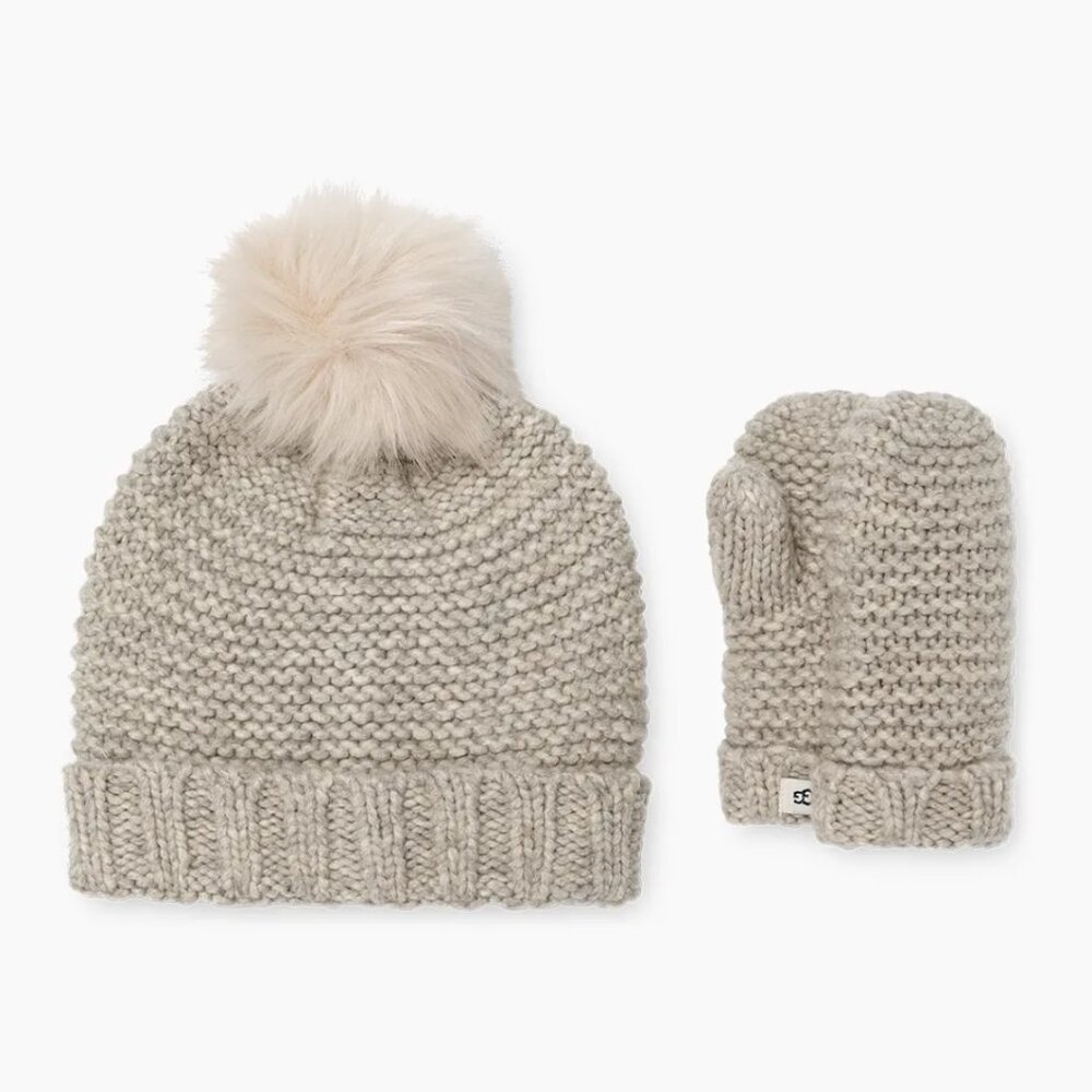●NEW●UGG/Kid's Knit Mitten & Hat Set Light Grey